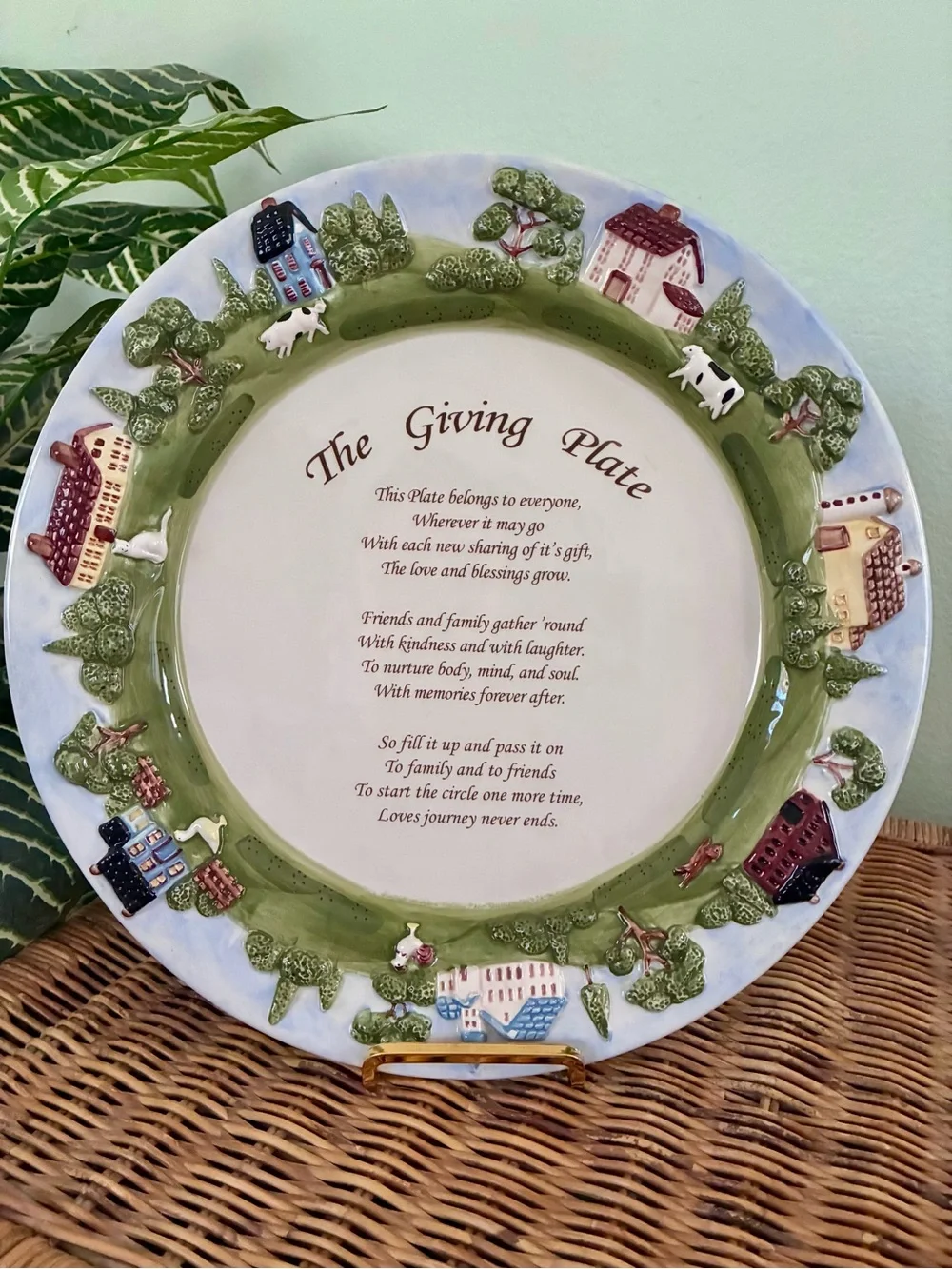 Vintage “The Giving Plate” Ceramic Serving Platter - 3D Hand Painted